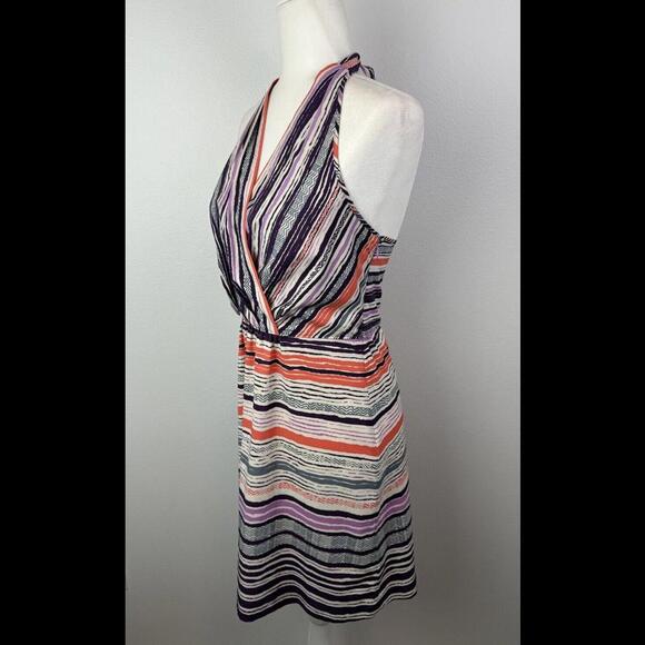 Athleta Womens Sz 8 Purple Geometric Tie Neck Halter Pack Everywhere Dress - Picture 3 of 9